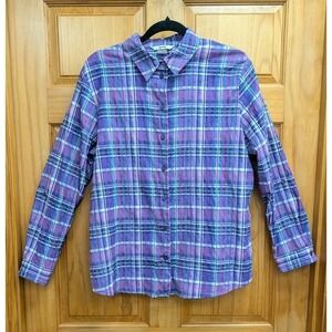 Alia Women's Size 14 Button Down Front Purple Plaid Long Sleeves Blouse